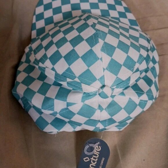 Juncture Snapback Teal And White Checkered Trucker Hat Women's New with Tags - Picture 4 of 5
